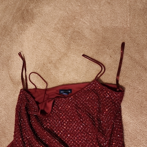 3 piece Ann Taylor burgundy silk skirt size 8, sequin top size 10 & handbag - Picture 10 of 10